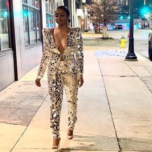 Fashion Nova Luxe Kennedy Mirror Jacket and Kenzie Mirror Pants Set S/M